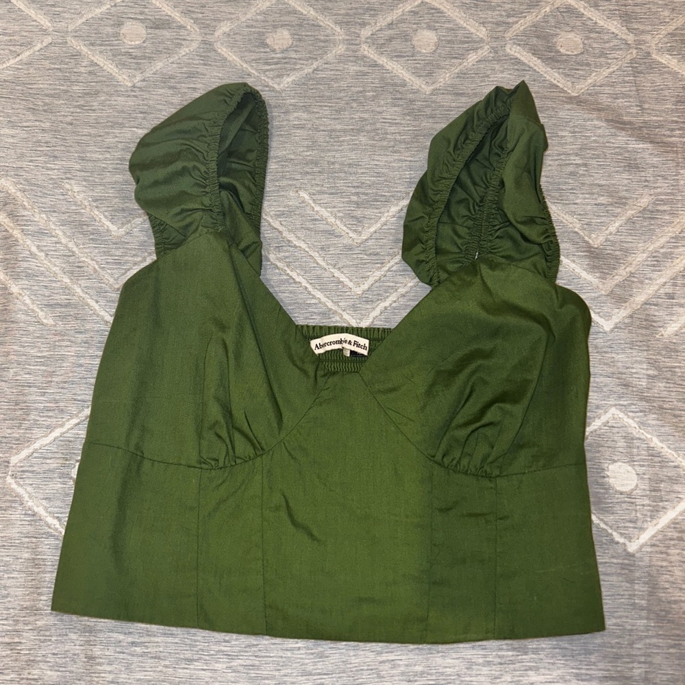 Abercrombie & Fitch Green Ruched Sleeve Top